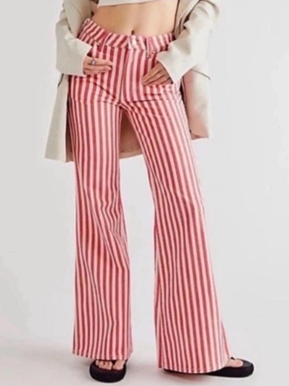 Wrangler Wanderer Pink striped Flare Jeans High Rise size 33 x 30 - Picture 14 of 14